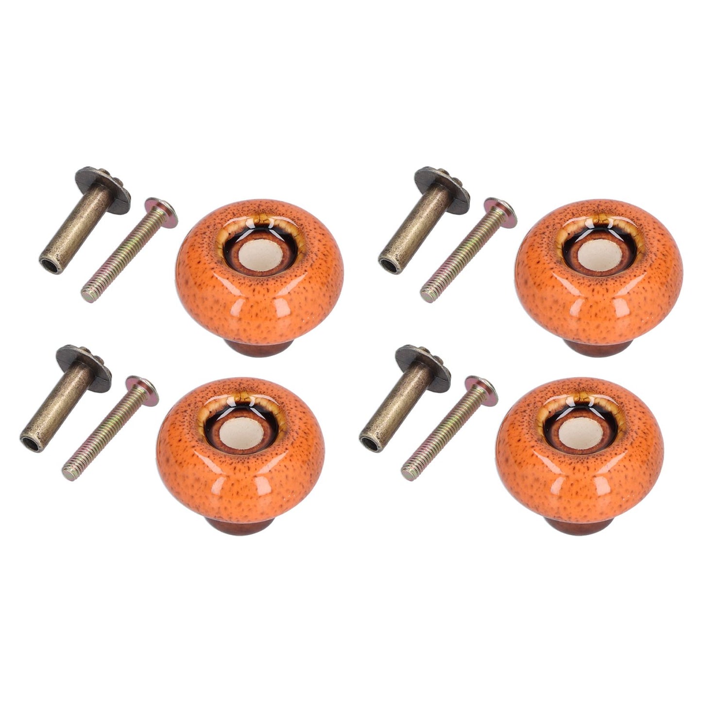 4 Set Cabinet Handle Retro Round Shaped Single Hole Door Knob for Home Bedroom Living RoomGreen Ancient Leopard Print Orange
