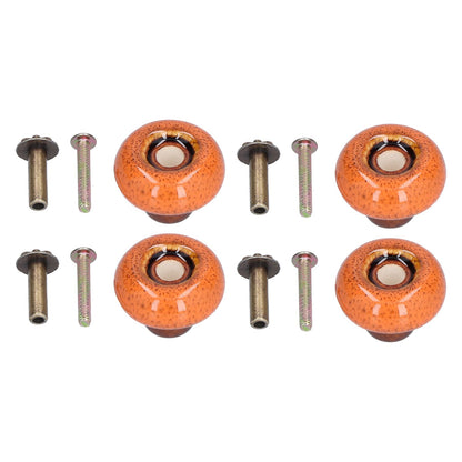 4 Set Cabinet Handle Retro Round Shaped Single Hole Door Knob for Home Bedroom Living RoomGreen Ancient Leopard Print Orange
