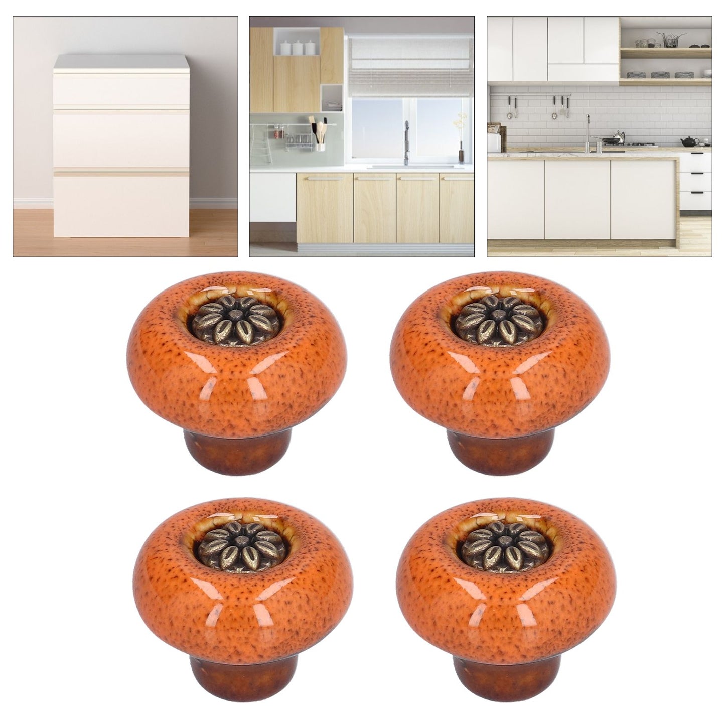 4 Set Cabinet Handle Retro Round Shaped Single Hole Door Knob for Home Bedroom Living RoomGreen Ancient Leopard Print Orange