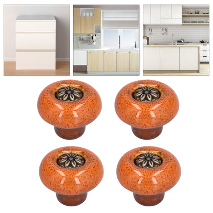 4 Set Cabinet Handle Retro Round Shaped Single Hole Door Knob for Home Bedroom Living RoomGreen Ancient Leopard Print Orange
