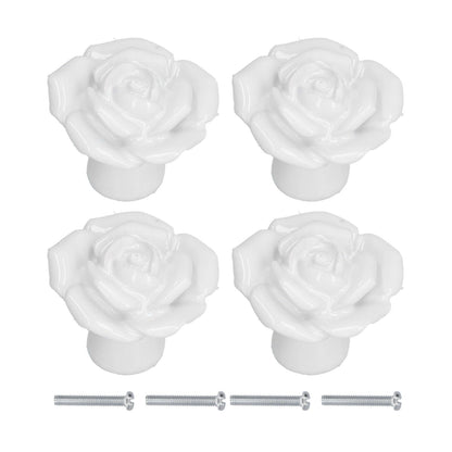 4 Set Rose Shaped Handle Modern Ceramic Cabinet Knob for Home Living Room BedroomWhite