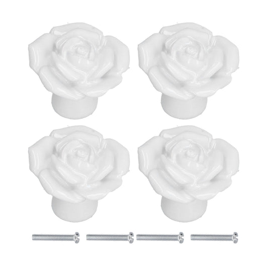 4 Set Rose Shaped Handle Modern Ceramic Cabinet Knob for Home Living Room BedroomWhite