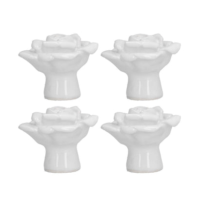 4 Set Rose Shaped Handle Modern Ceramic Cabinet Knob for Home Living Room BedroomWhite