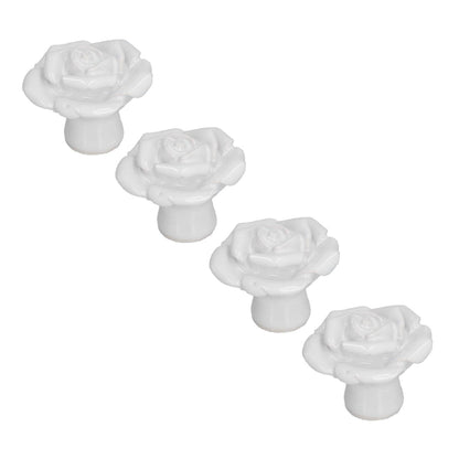 4 Set Rose Shaped Handle Modern Ceramic Cabinet Knob for Home Living Room BedroomWhite