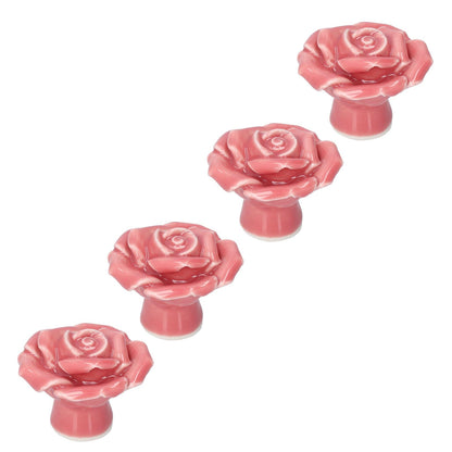 4 Set Rose Shaped Handle Modern Ceramic Cabinet Knob for Home Living Room BedroomPink