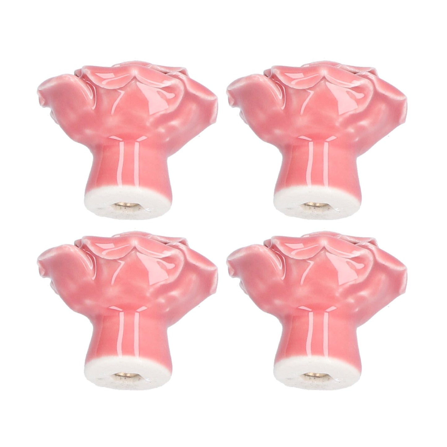 4 Set Rose Shaped Handle Modern Ceramic Cabinet Knob for Home Living Room BedroomPink