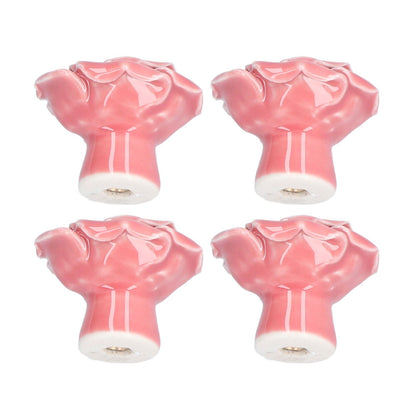 4 Set Rose Shaped Handle Modern Ceramic Cabinet Knob for Home Living Room BedroomPink