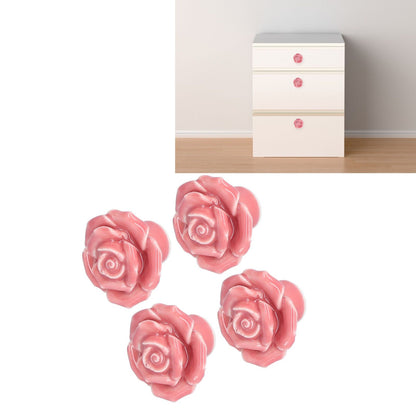 4 Set Rose Shaped Handle Modern Ceramic Cabinet Knob for Home Living Room BedroomPink