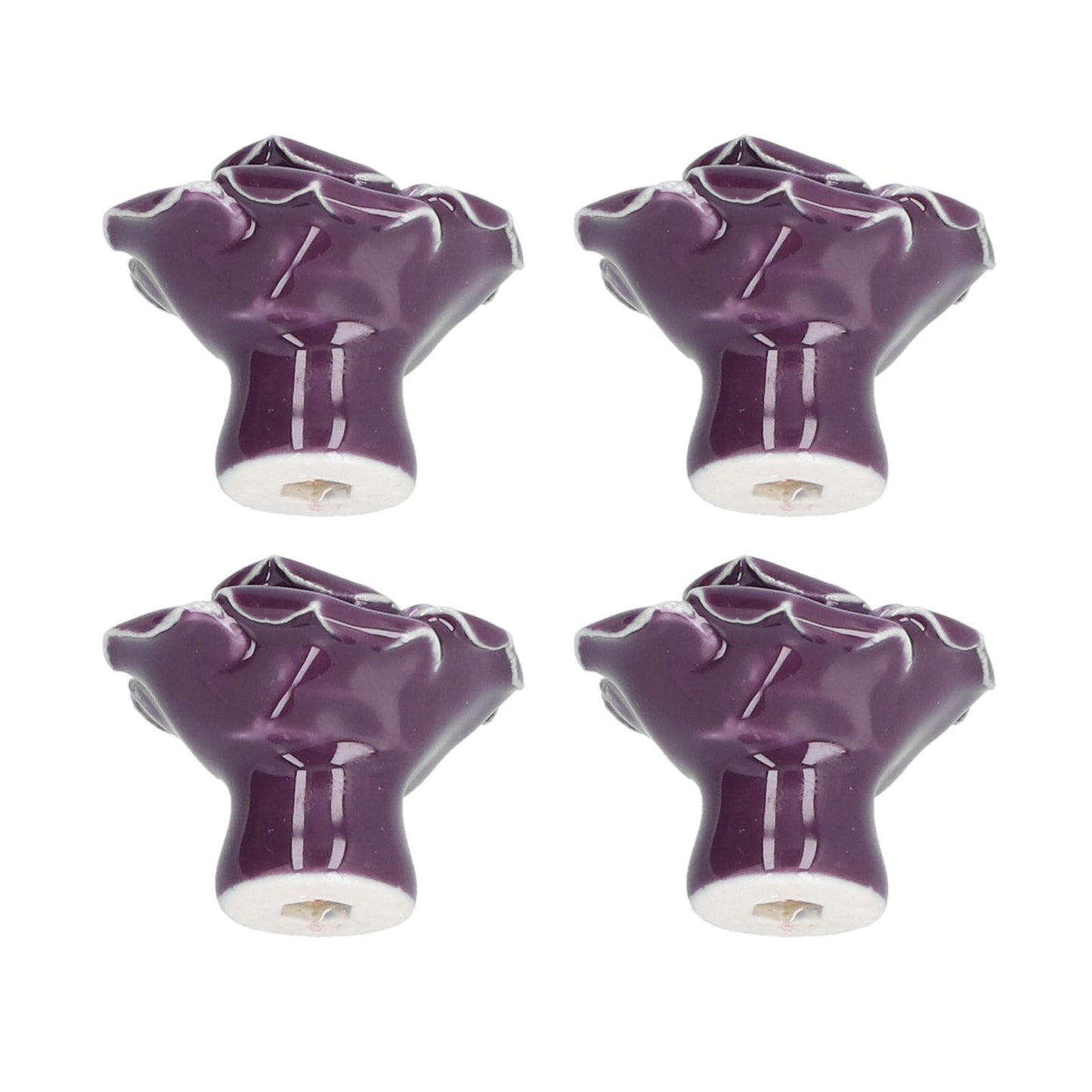 4 Set Rose Shaped Handle Modern Ceramic Cabinet Knob for Home Living Room BedroomPurple