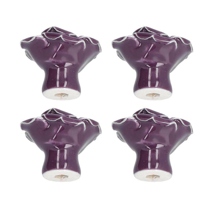 4 Set Rose Shaped Handle Modern Ceramic Cabinet Knob for Home Living Room BedroomPurple