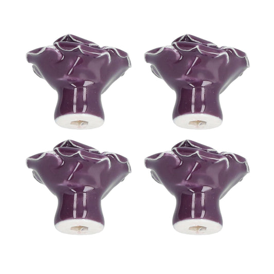 4 Set Rose Shaped Handle Modern Ceramic Cabinet Knob for Home Living Room BedroomPurple