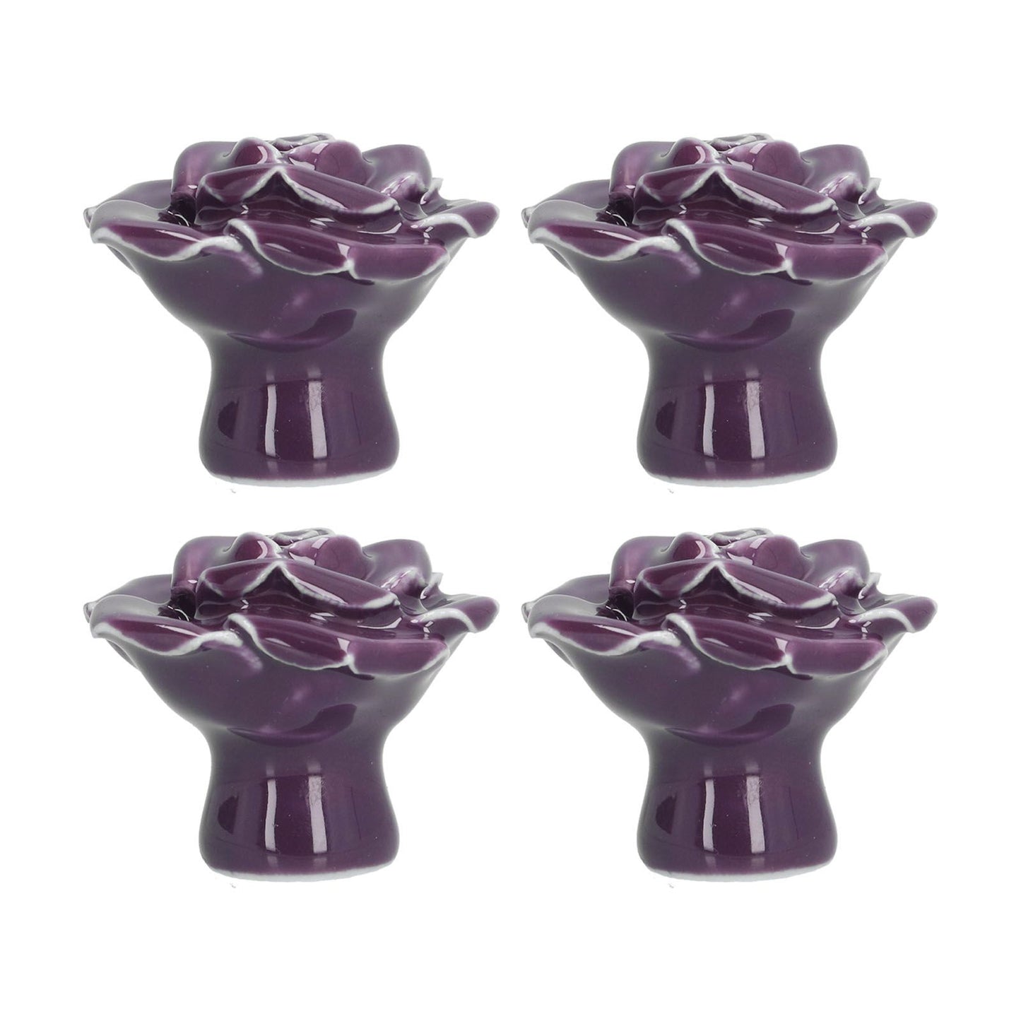 4 Set Rose Shaped Handle Modern Ceramic Cabinet Knob for Home Living Room BedroomPurple