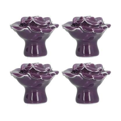 4 Set Rose Shaped Handle Modern Ceramic Cabinet Knob for Home Living Room BedroomPurple