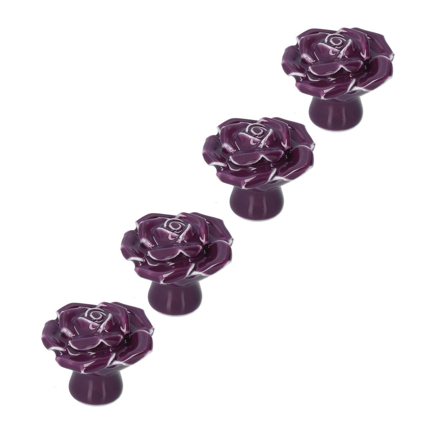 4 Set Rose Shaped Handle Modern Ceramic Cabinet Knob for Home Living Room BedroomPurple