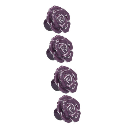 4 Set Rose Shaped Handle Modern Ceramic Cabinet Knob for Home Living Room BedroomPurple