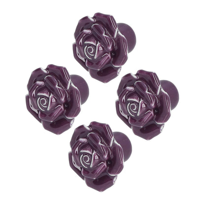 4 Set Rose Shaped Handle Modern Ceramic Cabinet Knob for Home Living Room BedroomPurple
