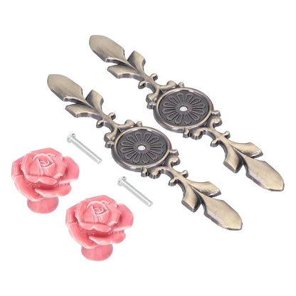 2Set Cabinet Knob Rose Flower Ceramic Pull Handle Closet Drawer Knob for Kitchen Furniture