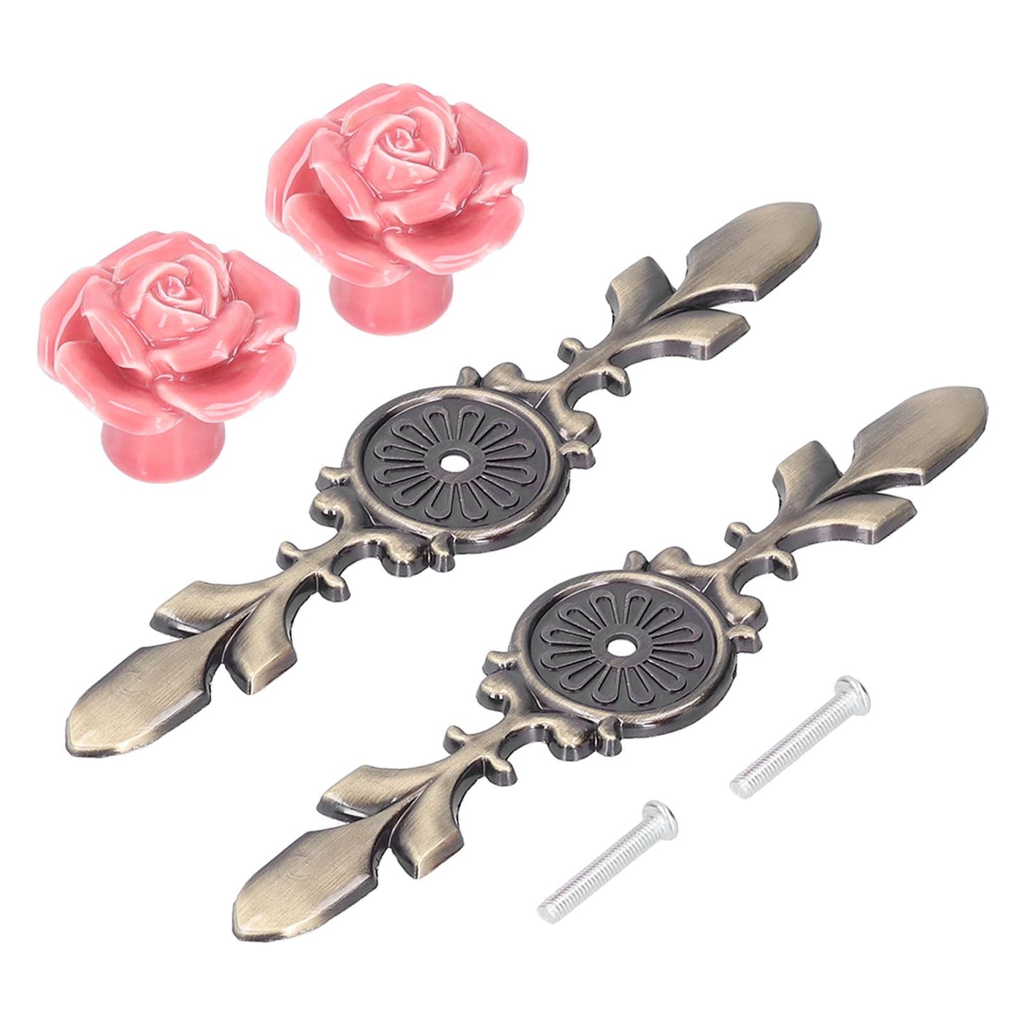 2Set Cabinet Knob Rose Flower Ceramic Pull Handle Closet Drawer Knob for Kitchen Furniture