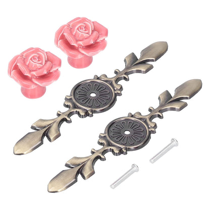 2Set Cabinet Knob Rose Flower Ceramic Pull Handle Closet Drawer Knob for Kitchen Furniture