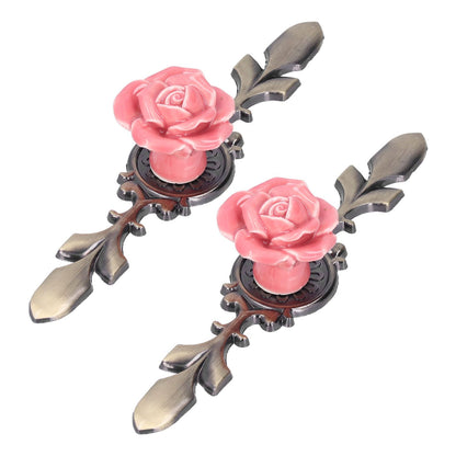 2Set Cabinet Knob Rose Flower Ceramic Pull Handle Closet Drawer Knob for Kitchen Furniture