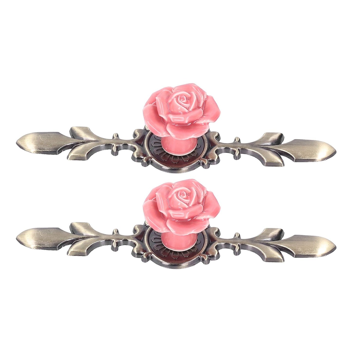 2Set Cabinet Knob Rose Flower Ceramic Pull Handle Closet Drawer Knob for Kitchen Furniture
