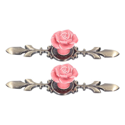 2Set Cabinet Knob Rose Flower Ceramic Pull Handle Closet Drawer Knob for Kitchen Furniture
