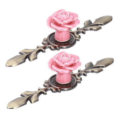2Set Cabinet Knob Rose Flower Ceramic Pull Handle Closet Drawer Knob for Kitchen Furniture