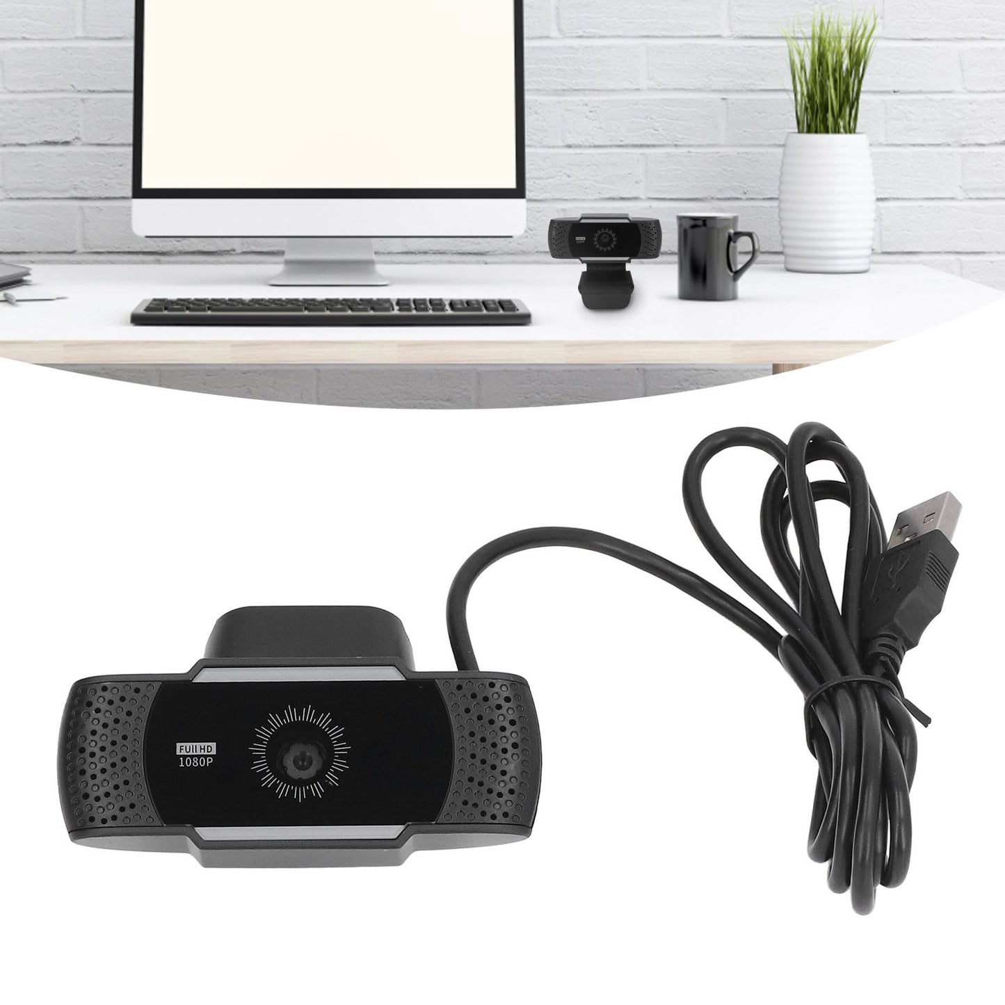 Computer Camera Microphone Automatic Noise Reduction Full HD 1080P USB Stereo Webcam with Rotatable Clip for Office