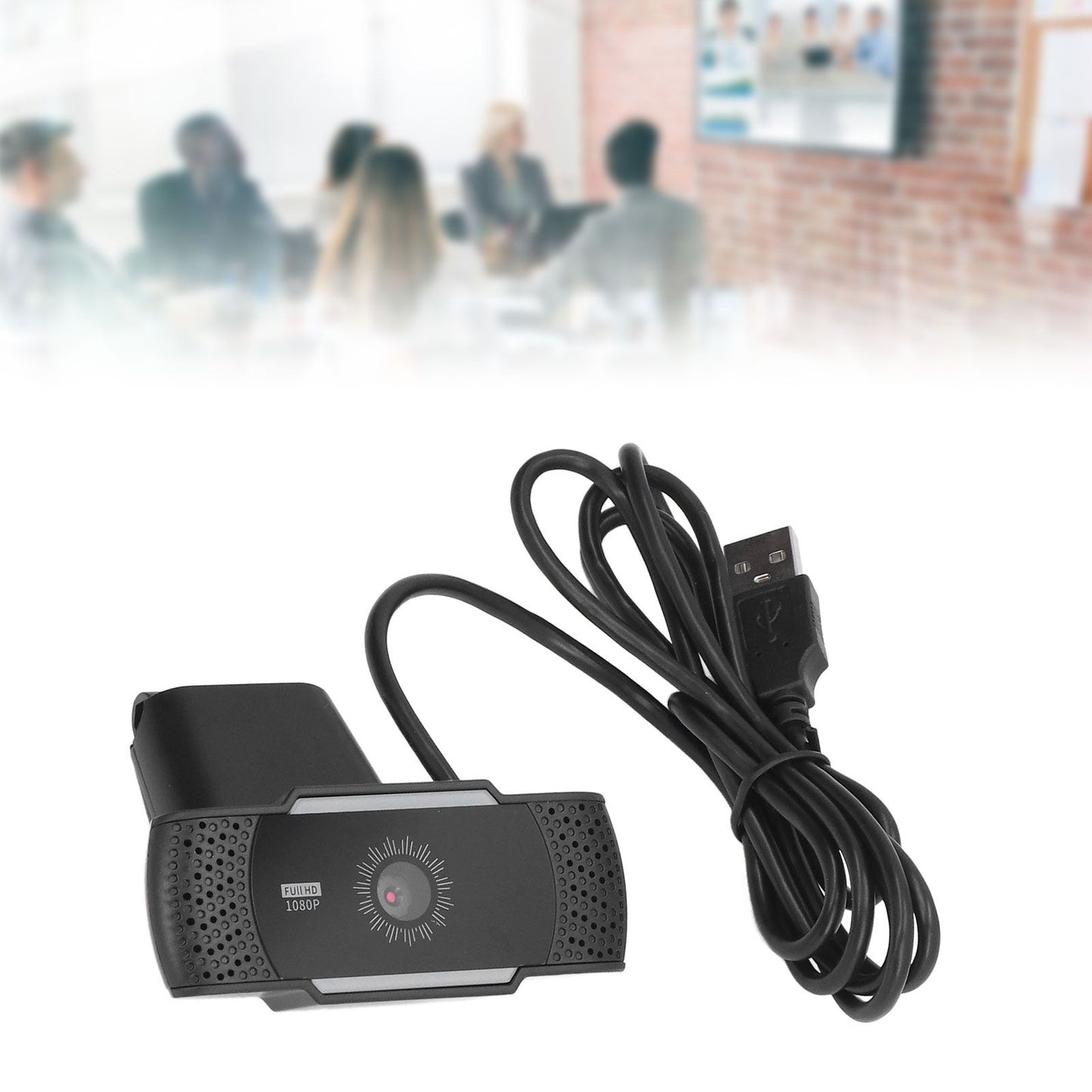 Computer Camera Microphone Automatic Noise Reduction Full HD 1080P USB Stereo Webcam with Rotatable Clip for Office