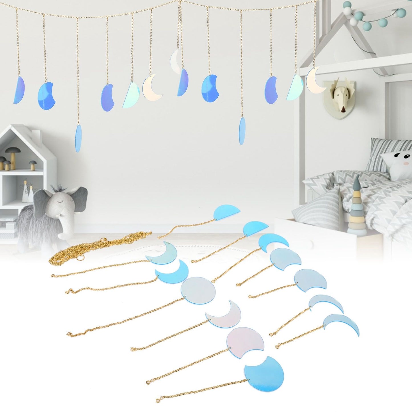 13PCS Moon Phase Wall Hanging Decor Banners Hanging Ornaments for Bedroom Home Office Nursery Wall Art