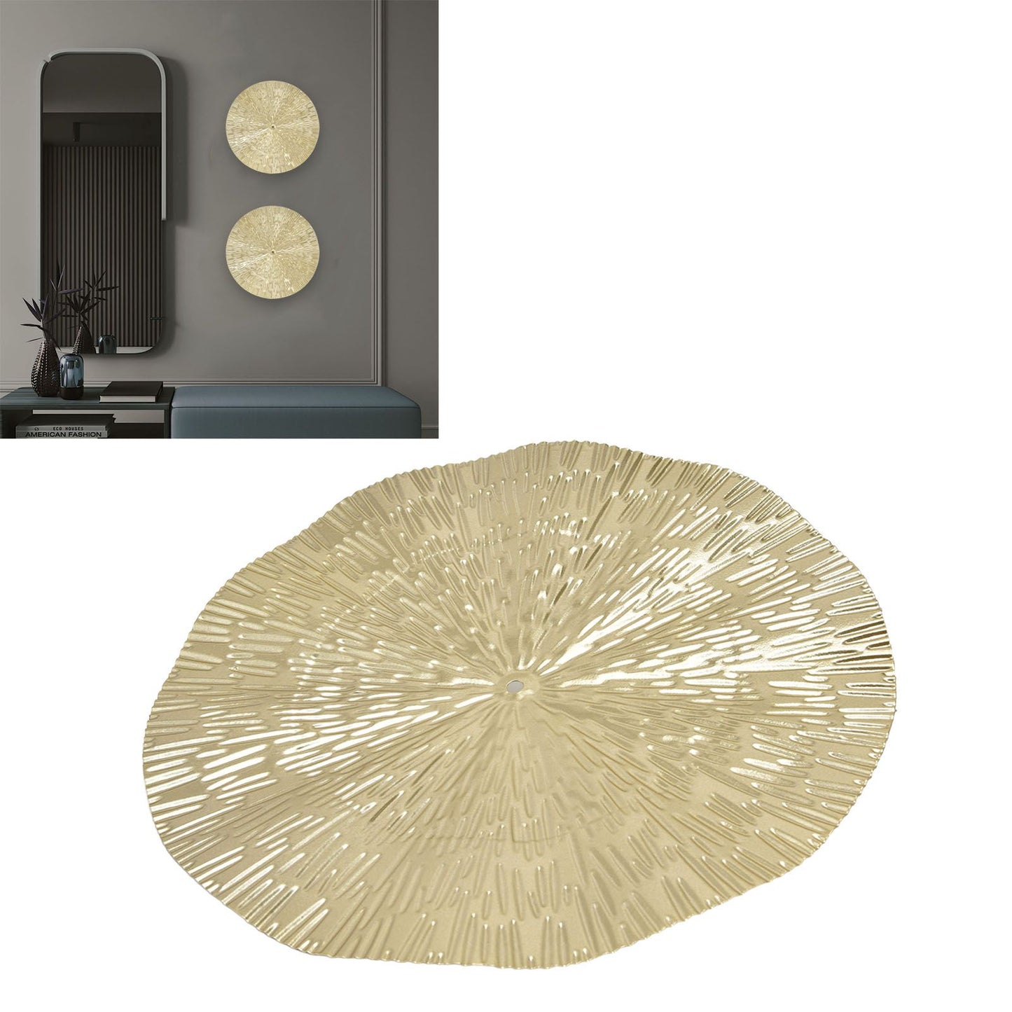 Round Wall Art Decor Elegant Style Iron Material 24.5cm/9.6in Delicate Texture Appearance Golden Irregular Circle