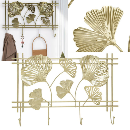 Wall Coat Rack Gingko Leef Design Premium Metal Sturdy Durable Elegant Style Fashionable Wall Mounted Coat Rack