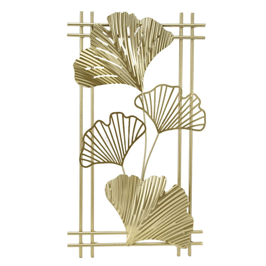 Gold Metal Wall Decor Golden Leaf Wall Hanging Decor Art Sculpture with Frame for Living Room Office Home Hotel