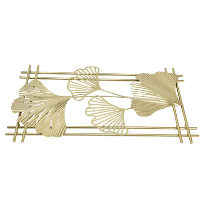 Gold Metal Wall Decor Golden Leaf Wall Hanging Decor Art Sculpture with Frame for Living Room Office Home Hotel