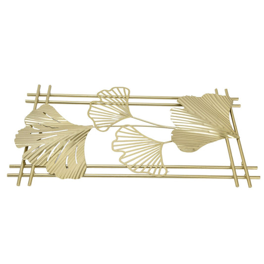 Gold Metal Wall Decor Golden Leaf Wall Hanging Decor Art Sculpture with Frame for Living Room Office Home Hotel