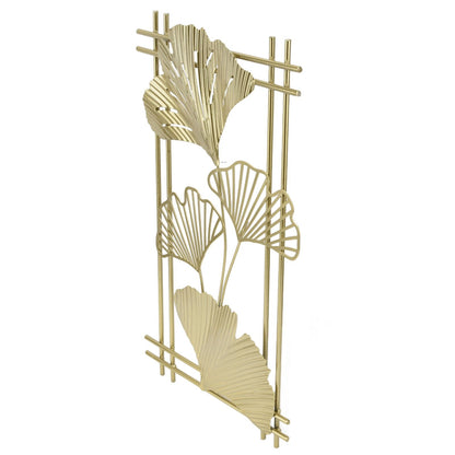 Gold Metal Wall Decor Golden Leaf Wall Hanging Decor Art Sculpture with Frame for Living Room Office Home Hotel