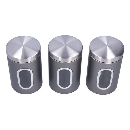 3Pcs Storage Jar Stainless Steel Food Tea Nut Container with Window Durable and Large Capacity for KitchenGrey