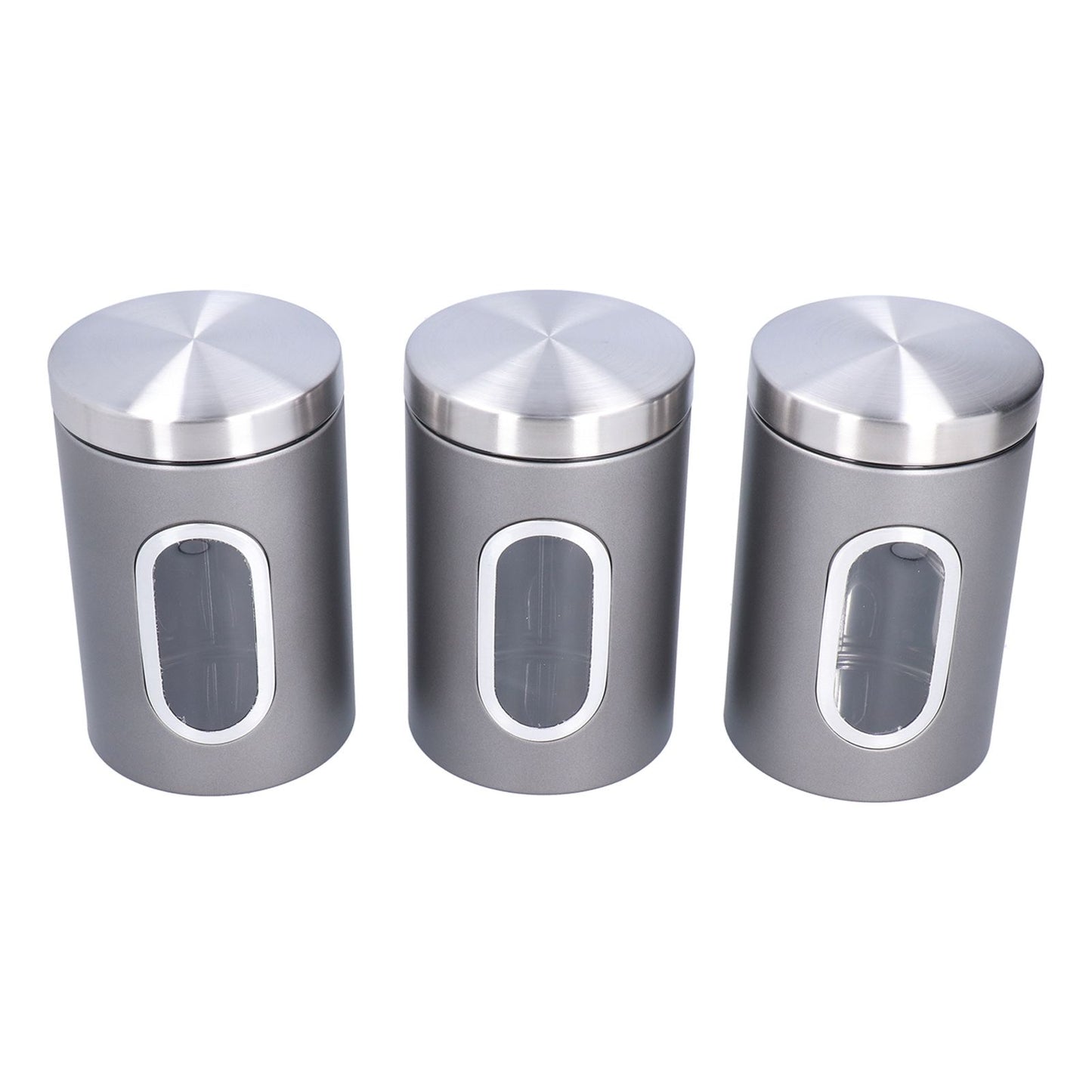3Pcs Storage Jar Stainless Steel Food Tea Nut Container with Window Durable and Large Capacity for KitchenGrey