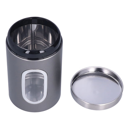 3Pcs Storage Jar Stainless Steel Food Tea Nut Container with Window Durable and Large Capacity for KitchenGrey