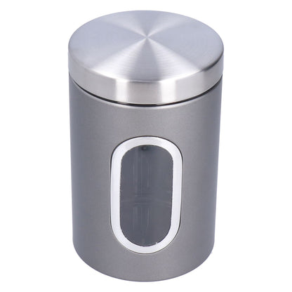 3Pcs Storage Jar Stainless Steel Food Tea Nut Container with Window Durable and Large Capacity for KitchenGrey