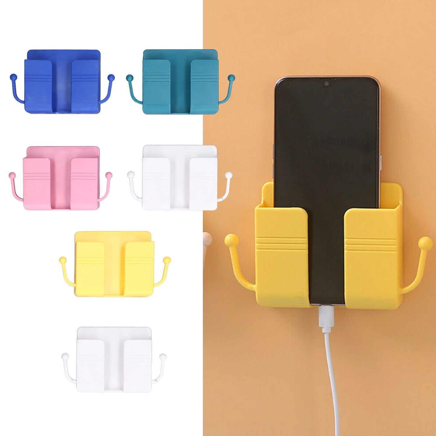 6pcs Wall Mount Phone Holder Self Adhesive Remote Control Storage Box Wall Beside Charging Phone Stand for Bedroom