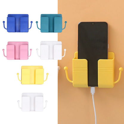 6pcs Wall Mount Phone Holder Self Adhesive Remote Control Storage Box Wall Beside Charging Phone Stand for Bedroom