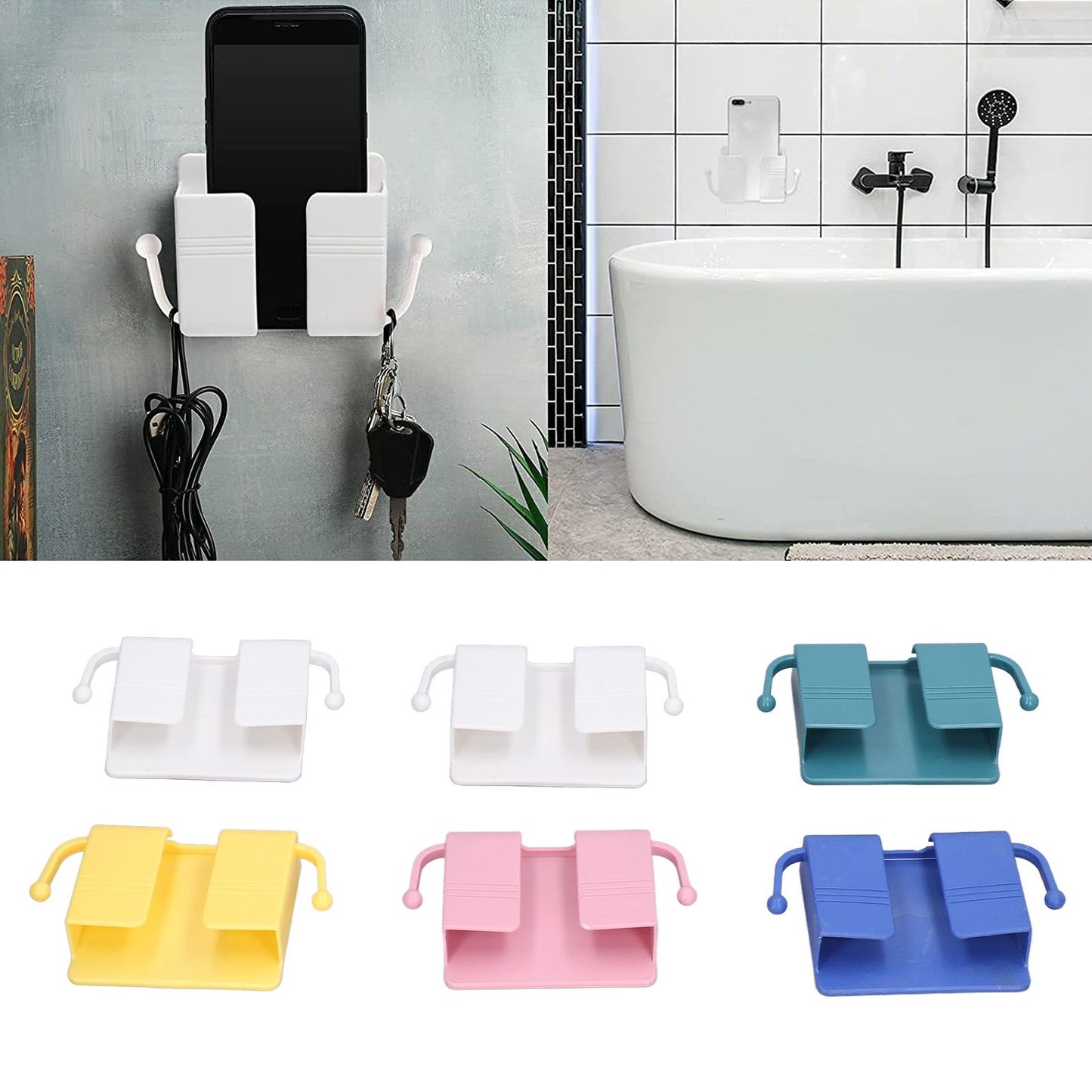 6pcs Wall Mount Phone Holder Self Adhesive Remote Control Storage Box Wall Beside Charging Phone Stand for Bedroom