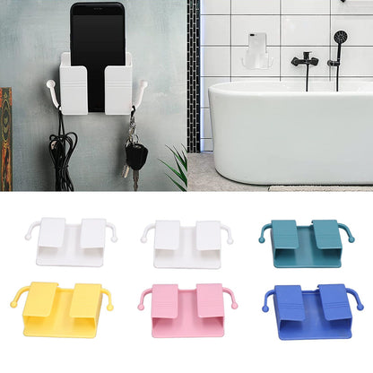 6pcs Wall Mount Phone Holder Self Adhesive Remote Control Storage Box Wall Beside Charging Phone Stand for Bedroom