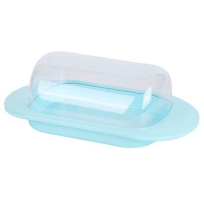 Round Edge Plastic Butter Storage Box Cheese Dessert Bread Server Keeper with Transparent Cover KnifeBlue
