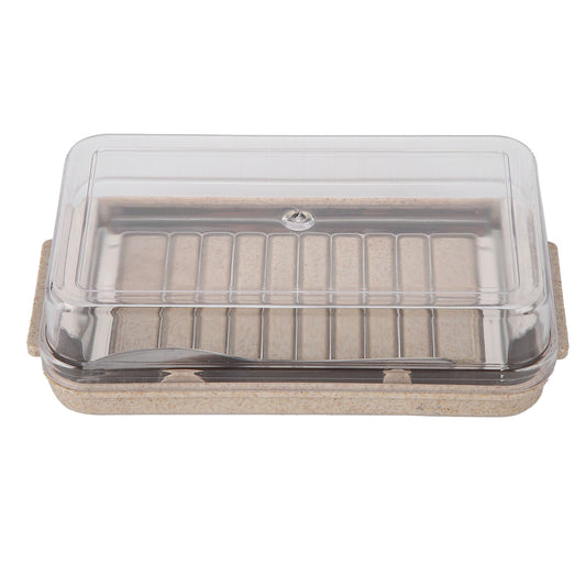 Stainless Steel Butter Cutter Container Butter Storage Box with Transparent Cover for KitchenWheat Chassis
