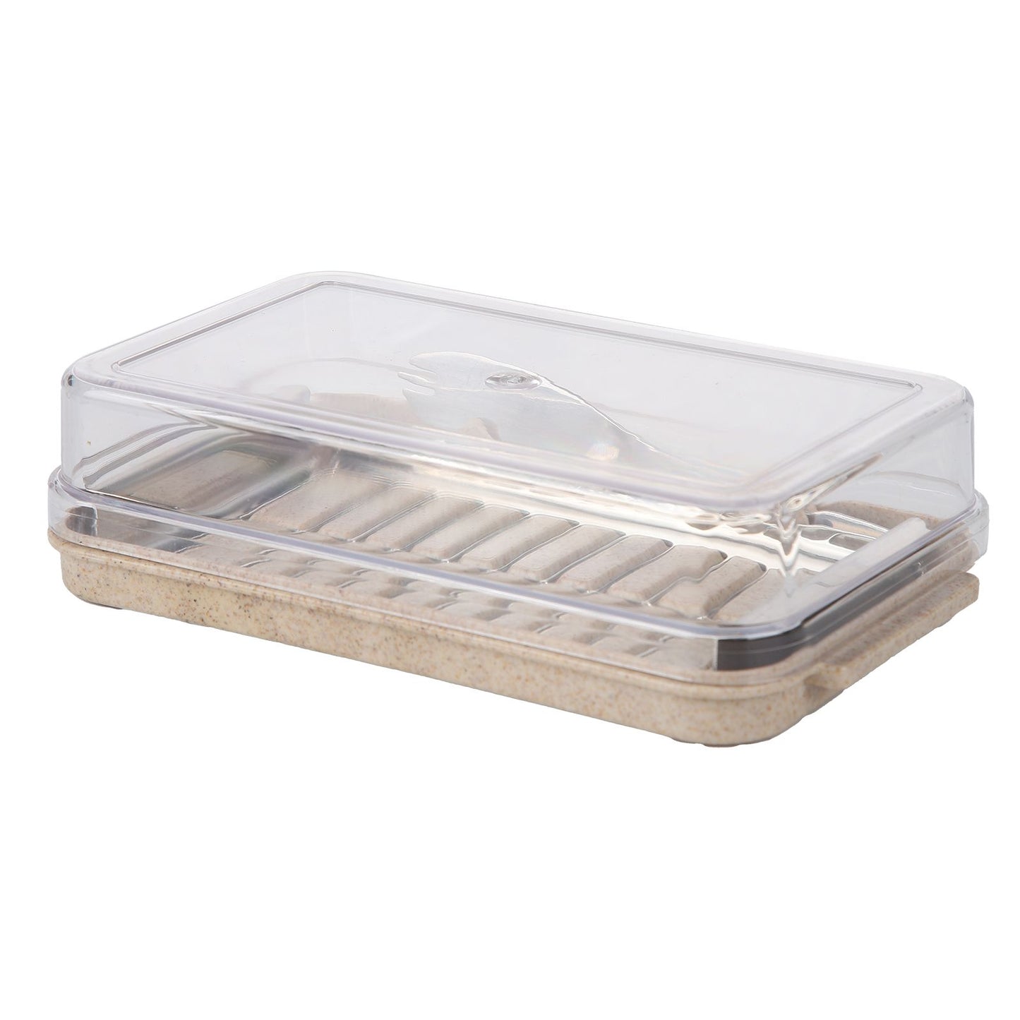 Stainless Steel Butter Cutter Container Butter Storage Box with Transparent Cover for KitchenWheat Chassis