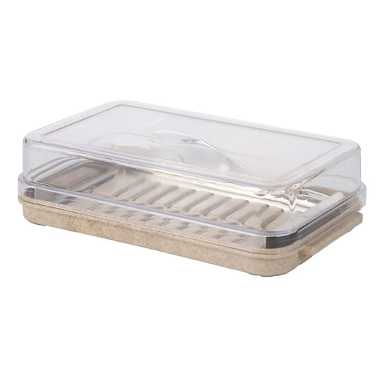 Stainless Steel Butter Cutter Container Butter Storage Box with Transparent Cover for KitchenWheat Chassis