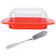 Wide Rectangular Butter Container with Lid Knife Portable Small Cheese Dish Holder Tray for Home KitchenRed