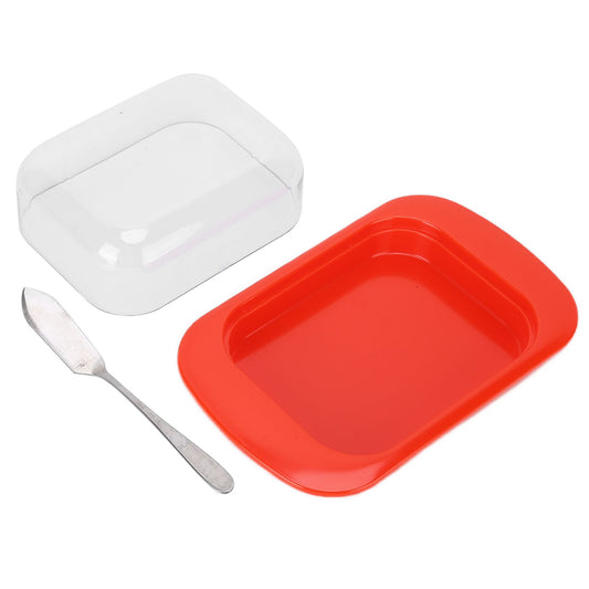 Wide Rectangular Butter Container with Lid Knife Portable Small Cheese Dish Holder Tray for Home KitchenRed